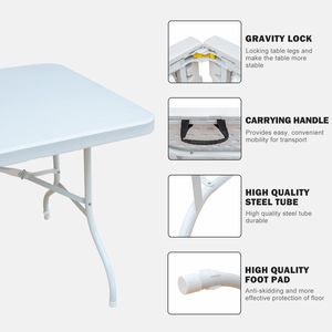 Tavolo Pieghevole Portatile Bianco da 6 Piedi, Alta Capacità di Carico, Tavolo in Plastica per Campeggio, Picnic e Feste - Product Image 5