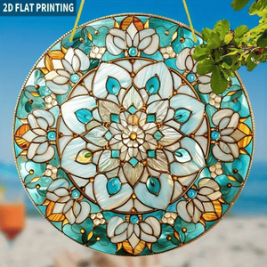 CIFbuy Atrapasueños Bohemio Plano con Mandala, Azul Cielo y Dorado, Decoración Acrílica para Colgar en Ventanas, Adorno para el Hogar, para TikTok y Temu - Product Image 1