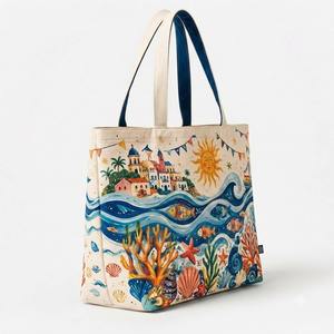 Bolsa de Mano de Lona de Algodón con Estampado Oceánico, Ecológica, de Gran Capacidad, Bolso de Hombro para Mujer, Reutilizable, con Diseño de Vida Marina - Product Image 2