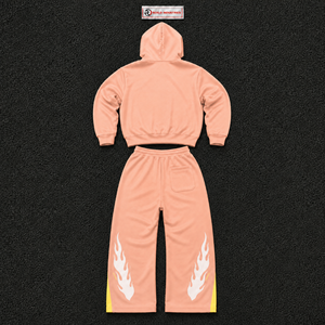 Conjunto de Sudadera con Capucha y Pantalones Jogger Peach Flame Skull para Hombre, Estilo Gótico Urbano, con Gráfico de Fuego, de Dos Piezas, Oversize - Product Image 6