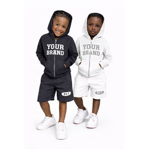 Ensemble de shorts et sweat à capuche d'été pour enfants, tenue en coton deux pièces, logo personnalisé, vêtements pour garçons et filles - Product Image 5