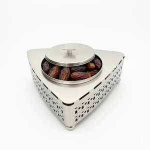 Bol de service moderne en métal avec couvercle, plat à apéritif en acier inoxydable pour le Ramadan - Product Image 1