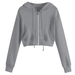 Sweat-shirt à capuche court zippé pour femme, couleur unie, manches longues, pull à capuche en coton doux tricoté, idéal pour l'automne - Product Image 4