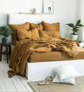 Ensemble de housse de couette en lin solide 3 pièces, ensemble de literie en lin lavé à la pierre, décoration simple pour la maison - Product Image 5