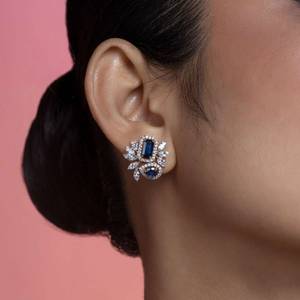Pendientes de Oro Rosa con Esmeraldas Azules, Pendientes Colgantes de Flor con Diamantes, Joyería de Racimo de Pera Marquise para Mujer - Product Image 3
