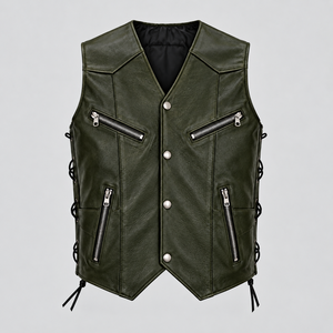 <b>Men's</b> Motorcycle <b>Leather</b> Vest Biker Riding <b>Waistcoat</b> Genuine Cowhide Custom Logo Wholesale Supplier - Product Image 5
