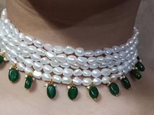 ไข่มุกน้ำจืดธรรมชาติชุบเงินเกรดสูง AAAA หยกมรกตสีขาวรูปไข่เรียบ สร้อยคอคริสเตียน 5 - Product Image 4