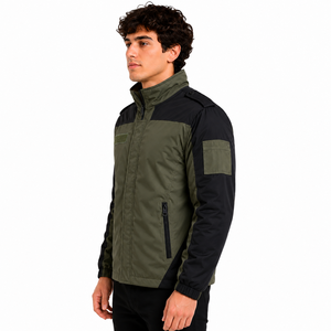 Men's Olive Green and <b>Black</b> Utility Performance Jacket Lightweight Full Zip Outdoor <b>Windbreaker</b> Modern Casual Outerwear - Product Image 2
