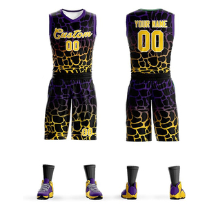 Ensemble d'uniformes de basketball personnalisés OEM, maillot sans manches à col en V et short, motif girafe dégradé, découpe automatisée, cordon de serrage - Product Image 5