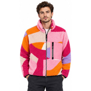 Fresh Article Geometric Print <b>Fleece</b> <b>Jacket</b> Stand Collar Zipper Closure Warm Sherpa <b>Lined</b> Winter Casual <b>Fleece</b> Coat - Product Image 2