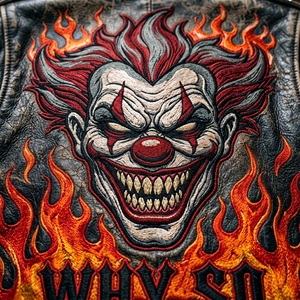 OEM Custom Men Distressed Leather Motorcycle <b>Jacket</b> Heavy Clown Embroidery <b>Punk</b> Flame Biker Coat Streetwear Wholesale - Product Image 5