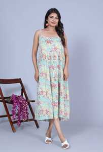 Vestido Midi Holgado de Algodón 100% con Estampado Floral Digital, Sin Mangas, Corte en A, Casual, con Dobladillo Asimétrico y Cuello Redondo, para Uso Diario, ODM, Primavera-Verano - Product Image 4