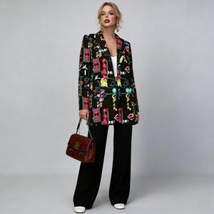 Oferta en Temu: Blazer informal para mujer con estampado vibrante de grafiti, manga larga, abertura frontal, ideal para uso diario y fin de semana. - Product Image 3