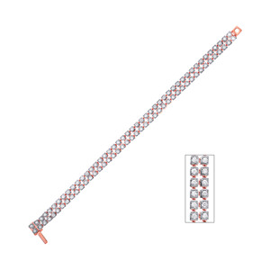 Elegant Women's 18K Rose Gold Round Brilliant Cut Diamond Tennis Bracelet with Double-<b>Row</b> Geometric Link Design - Product Image 1