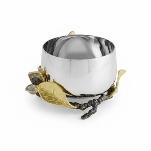 Wholesale Stainless Steel Hammered Serving Bowl With Gold Cherry Blossom Branch Handle Elegant Floral Centerpiece For Home Decor - Product Image 2