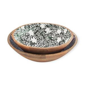 Bol en bois profond et moderne avec intérieur à motif émaillé bleu foncé pour une présentation artistique de table - Product Image 3