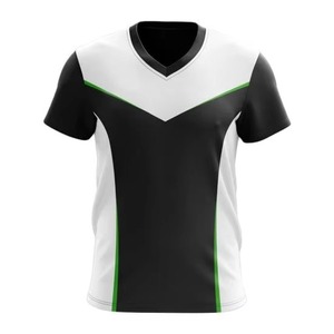 Men's Black White Geometric V-Neck Soccer Jersey Short Sleeve Moisture Wicking <b>Polyester</b> Football Shirt Adult Regular Fit - Product Image 5