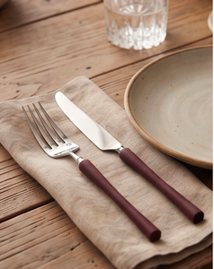 Modern Stainless Steel Flatware Set With Burgundy <b>Plastic</b> Handles High <b>Mirror</b> Polish Dishwasher Safe Wedding Dinnerware - Product Image 4