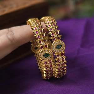 Antique Gold Plated Kemp <b>Bangles</b>-<b>Copper</b> Alloy Bracelets with Pearl and Diamond Accents for Party - Product Image 1