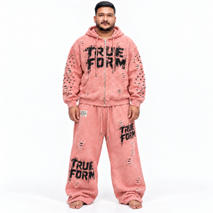 Conjunto Deportivo Casual Personalizado Unisex con Sudadera con Cremallera Completa de Forro Polar Lavado al Ácido y Pantalones Anchos de Chándal con Etiqueta Personalizada, Fabricante y Proveedor OEM - Product Image 1