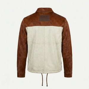 Veste en cuir de vachette à poils pour homme, vente en gros, avec empiècements contrastants, vêtement d'extérieur, colorblock personnalisé, fournisseur de cuirs authentiques B2B - Product Image 2