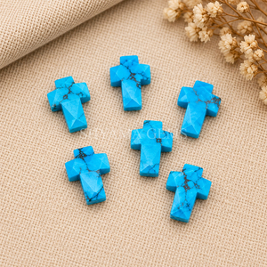 Pendentif sculpté à la main en forme de croix en cuivre et turquoise 15x10mm pour la fabrication de bijoux, la lithothérapie, l'énergie Reiki, vente en gros - Product Image 4