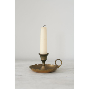Brass Candlestick Holder With Scalloped Base And Handle <b>Heat</b> Resistant For Home Decoration Vintage Chamberstick Holder - Product Image 2