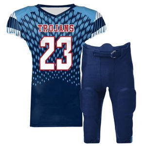 ราคาถูก สั่งซื้อจำนวนน้อย ขนาดคละได้ ปรับแต่งได้ ออกแบบเองได้ ชุดเสื้อและกางเกงฟุตบอลอเมริกันแบบสั้น พิมพ์ลายทั้งตัว ด้วยเทคนิค Sublimation - Product Image 1