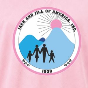 Camiseta Deportiva de Manga Corta con Cuello en V y Escudo Bordado de Jack & Jill en Rosa Claro, con Rayas Azules, Uniforme para Equipo Atlético - Product Image 5