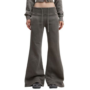 Pantalon de survêtement ample pour femme, coupe slim évasée, en molleton 400 g/m² délavé à l'acide, style vintage, streetwear décontracté - Product Image 3