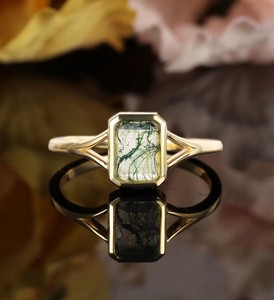 <b>Emerald</b> Cut Moss Agate Sterling <b>Silver</b> Vintage Engagement <b>Ring</b> Unique Bridal Promise <b>Ring</b> Handmade Wedding Jewelry Luxury Party - Product Image 1