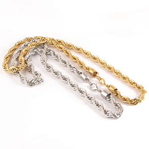 Hip hop rope chain necklace gold silver twisted rope link chain mens hip hop jewellery street style chain necklace <b>gift</b> - Product Image 4