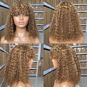 Pelucas de Cabello Humano con Flequillo, Onduladas, Hechas a Máquina, Rizadas, Cortas, para Mujer, Estilo Pixie Brasileño, Bob - Product Image 3