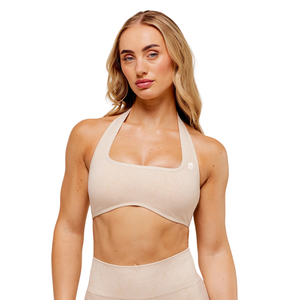 Top Deportivo Halterneck para Mujer con Logotipo Personalizado, Color Blanco Coco, Tejido Adaptable, Nylon y Spandex, Sin Costuras, Soporte Ligero, para Yoga y Ejercicio - Product Image 1