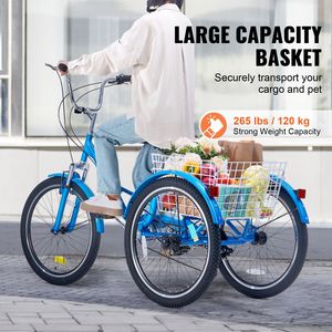 Triciclo Pieghevole per Adulti in Acciaio al Carbonio da 24 Pollici a 7 Velocità con Sedile Regolabile e Cestino Stile Cruiser, Cilindrata 110cc - Product Image 4