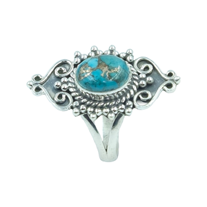 แหวนพลอยเทอร์ควอยซ์สีน้ำเงินทองแดง แหวนเงินแท้ 925 แหวนสไตล์โบโฮทำมือ แหวนสัญญา แหวนเครื่องประดับเทอร์ควอยซ์สุดพิเศษ ของขวัญ - Product Image 1