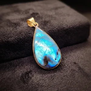 Pendentif en laiton avec labradorite naturelle, bijoux en pierres précieuses faits à la main, vente en gros, pendentif bohème - Product Image 3