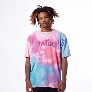 T-shirt à manches courtes tie-dye pour homme, coupe classique, col rond, jersey de coton, style décontracté, motif bleu rose violet - Product Image 5