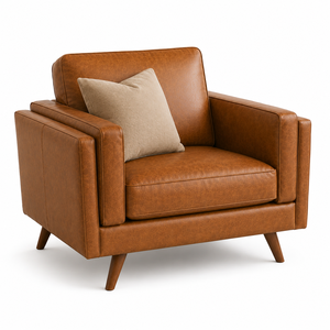 Sillón de Cuero Marrón de Lujo, Sillón Individual Contemporáneo con Asiento Acolchado para Sala de Estar, Oficina, Recepción - Product Image 1