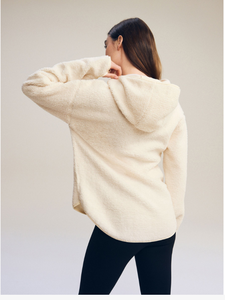 Nouvel arrivage : Sweat à capuche oversize pour femme, demi-zip, en molleton épais polyester/coton, manches longues, avec impression sérigraphiée sur le devant - Product Image 2