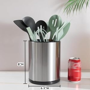 <b>Stainless</b> <b>Steel</b> Cylindrical <b>Utensil</b> Holder With Black Base For <b>Kitchen</b> Tableware Storage Modern Design Rust - Product Image 5