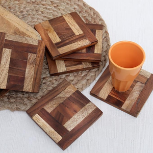Modern Square Wooden <b>Coasters</b> Shelf Set 4 Eco-Friendly 100mm Diameter Cocktail Making Set Cup Holder Dining <b>Table</b> Accessories - Product Image 5