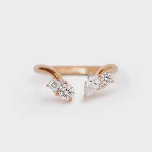 Mixed Lab Grown Diamond Open Cuff Stackable Rings 1.8mm Round Pear Minimalist Luxury Open <b>Gap</b> Wedding Bands 10k 14k Solid Gold - Product Image 5