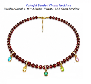 Collier de perles colorées en pierres précieuses avec breloques en cristal, plaqué or 18 carats, minimaliste, unisexe, pour femme, pour mariage et usage quotidien, IGI - Product Image 2