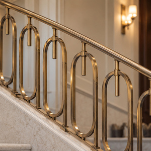 Rampe d'escalier arquée avec balustrade et boucles en bronze suspendues pour hôtels de luxe sur mesure, villas et grands escaliers - Product Image 1