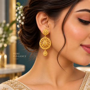 Conjunto de Collar Largo y Pendientes de Cobre y Latón con Baño de Oro de 24K, Colgante en Forma de Lágrima, Joyería India para Novias y Fiestas - Product Image 3