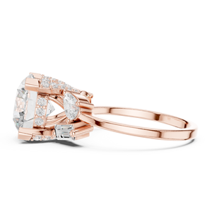 Anillo de Tres Piedras de Moissanita Redonda Brillante para Mujer, Acabado en Oro Rosa, Plata de Ley con Acento de Baguette, Anillo de Novia - Product Image 2