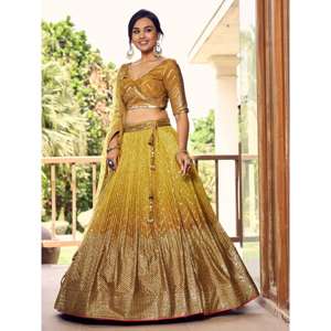 Increíbles Lentejuelas Amarillas Chinon Haldi Wear Lehenga Choli Con Dupatta - Product Image 5