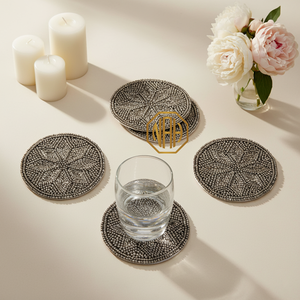 Posavasos de Cuentas de Vidrio Hechas a Mano 2026, Ecológicos, 100mm de Diámetro, Decoración de Mesa Moderna en Plata Metálica para Fiestas en Casa y Cenas - Product Image 1