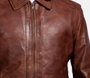 Brown <b>Leather</b> Shirt Turn Down Collar Distressed Sheep <b>Leather</b> JacketOEM Waxed Brown <b>Leather</b> JacketVintage <b>jackets</b> for men - Product Image 2